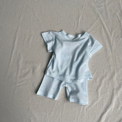 半袖パジャマ Blue / 73cm 半袖パジャマセット ベアくまプリント半袖Tシャツ+ハーフパンツ【mh0009274】