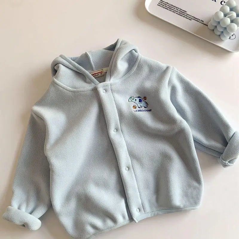 カーディガン・パーカー Blue / 80cm 12M キッズトップス アニマル刺繍ワンポイントフリースフーディパーカージャケット【mh0008182】