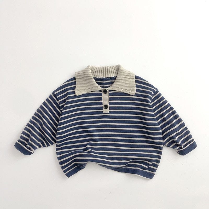 長袖シャツ・ブラウス blue / 80cm キッズ服 長袖 ポロシャツ ボーダー スウェットシャツ 青 ベージュ 2色 男の子