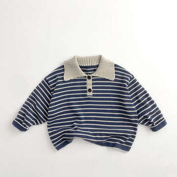 長袖シャツ・ブラウス blue / 80cm キッズ服 長袖 ポロシャツ ボーダー スウェットシャツ 青 ベージュ 2色 男の子