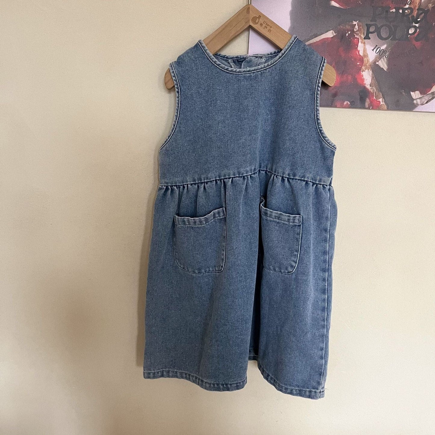 ノースリーブワンピース blue / 80cm キッズ デニム ノースリーブ ワンピース ブルー ガールズ 6958