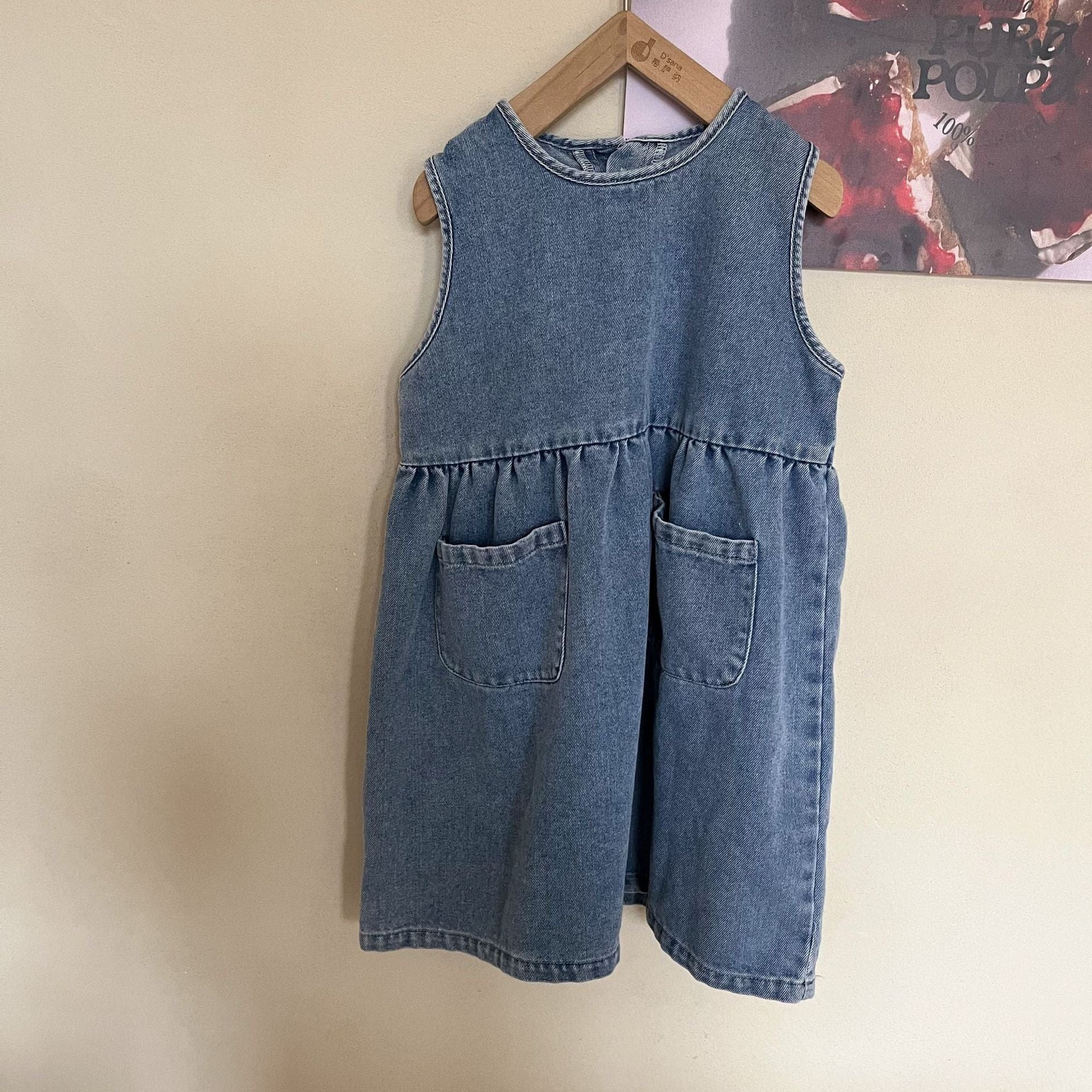 ノースリーブワンピース blue / 80cm キッズ デニム ノースリーブ ワンピース ブルー ガールズ 6958