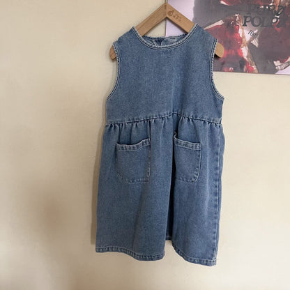 ノースリーブワンピース blue / 80cm キッズ デニム ノースリーブ ワンピース ブルー ガールズ 6958