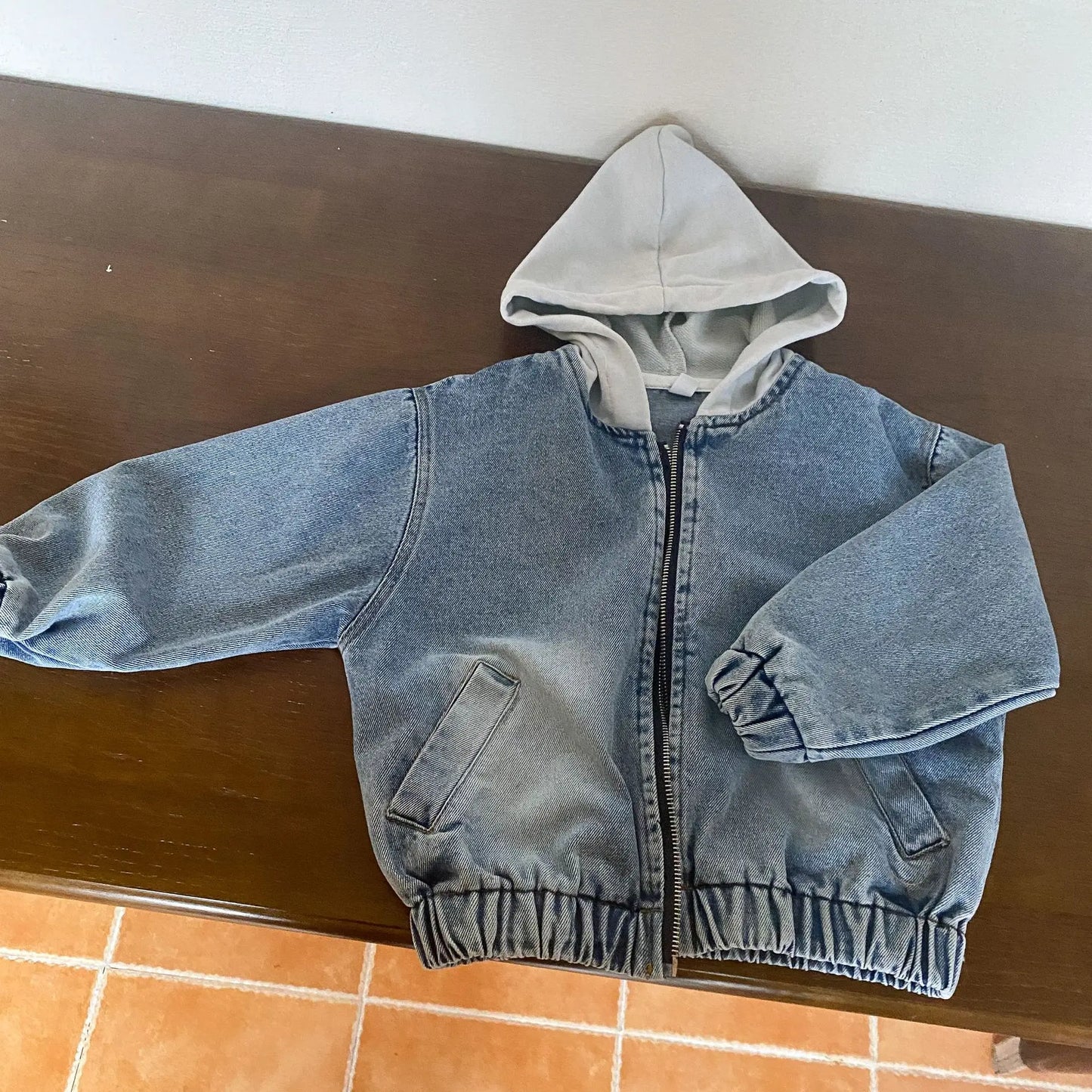 ショートコート・ジャケット・ジャンパー blue / 80cm 9-12m キッズアウター デニムジャンパー ジャケット フーディジャケット Gジャン フード付き