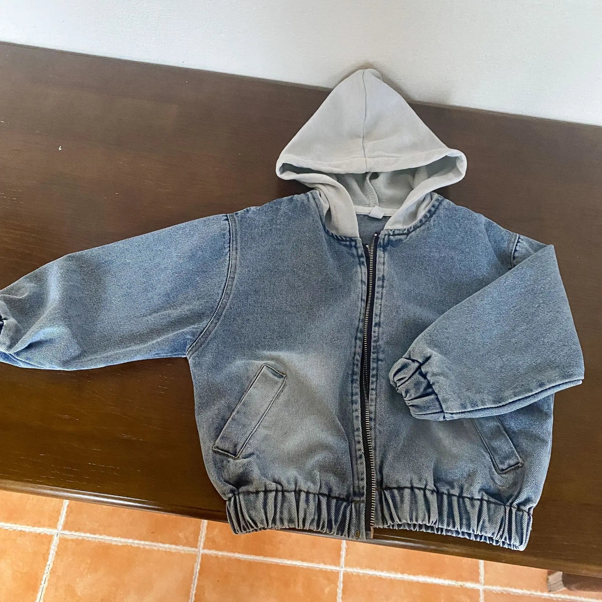 ショートコート・ジャケット・ジャンパー blue / 80cm 9-12m キッズアウター デニムジャンパー ジャケット フーディジャケット Gジャン フード付き