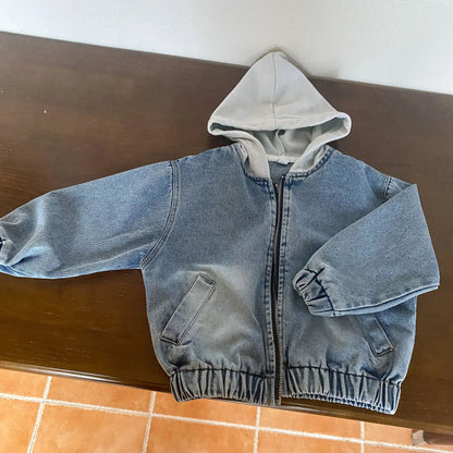 ショートコート・ジャケット・ジャンパー blue / 80cm 9-12m キッズアウター デニムジャンパー ジャケット フーディジャケット Gジャン フード付き