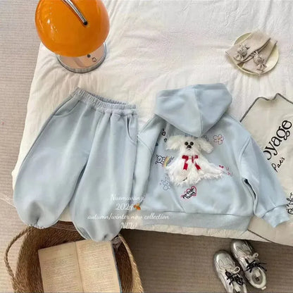 長袖セットアップ Blue / 90cm 1-2y キッズセットアップ 2点セット バックアニマルアップリケジップアップフーディスウェットジャケット+ロングスウェットパンツ【mh0007662】