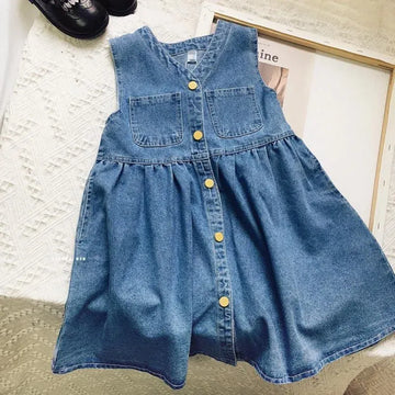 ノースリーブワンピース Blue / 90cm 1-2y キッズワンピース デニム ノースリーブワンピース【mh0005296】