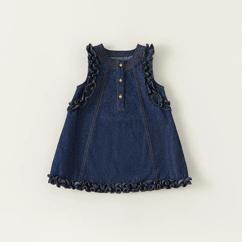 ノースリーブワンピース blue / 90cm / 取り寄せ（3〜14日） ☺︎ キッズワンピース デニム ラッフルフリル ノースリーブワンピース