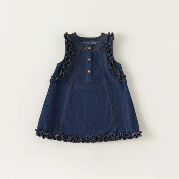 ノースリーブワンピース blue / 90cm / 取り寄せ（3〜14日） ☺︎ キッズワンピース デニム ラッフルフリル ノースリーブワンピース