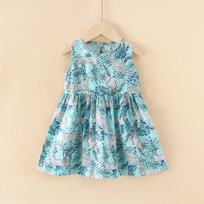 ノースリーブワンピース Blue / 90cm キッズワンピース ノースリーブプリントワンピース アニマル/幾何学/フラワープリント【mh0005973】