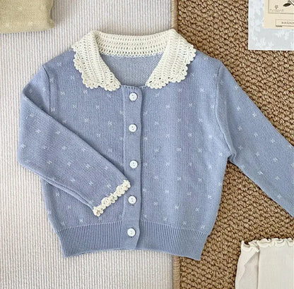 カーディガン・パーカー blue / 9M (73) ベビーキッズカーディガン ニット レース襟トップス ブルー/イエロー/2カラー