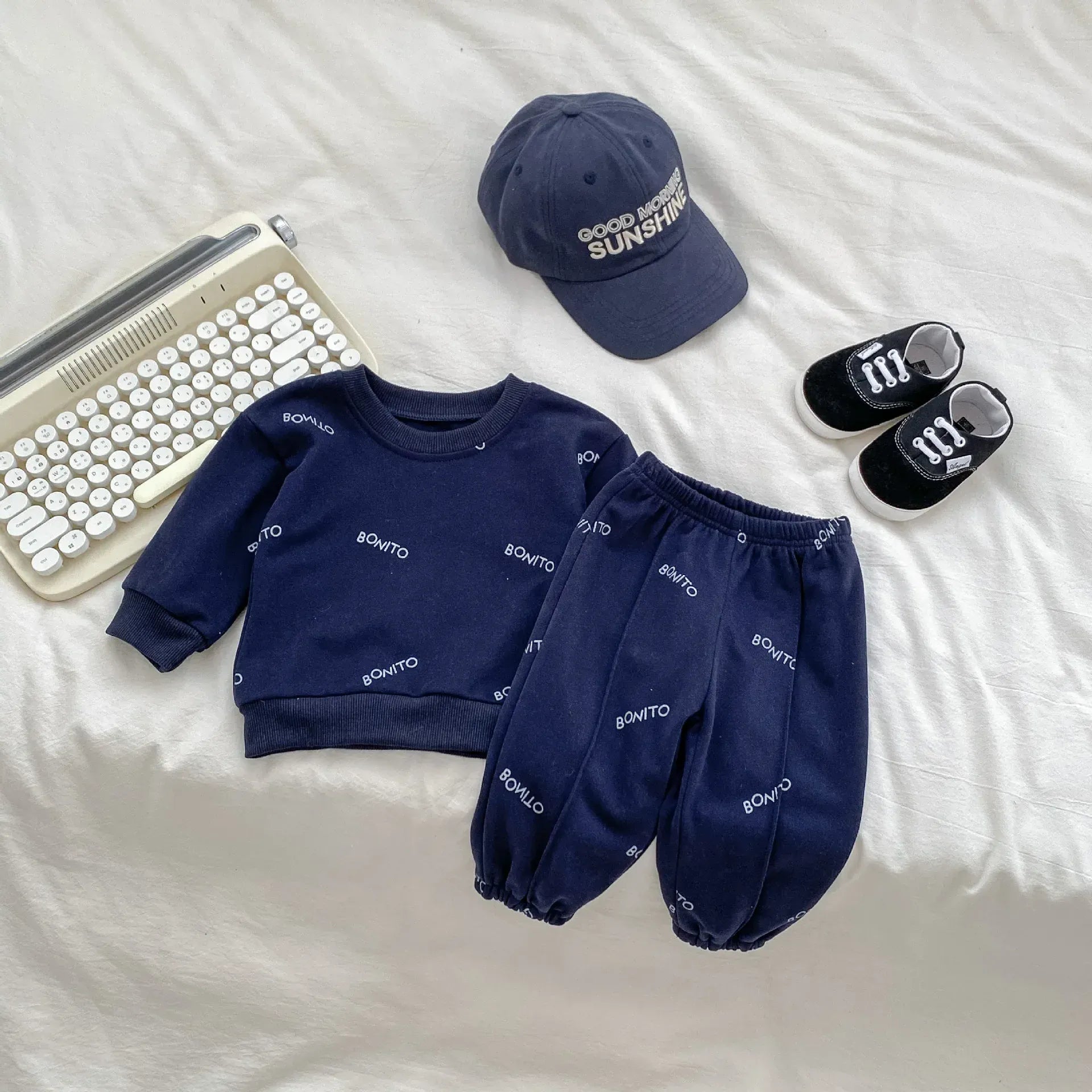 長袖セットアップ Blue / 9M  73CM ベビーセットアップ 2点セット ロゴプリント長袖スウェットシャツ+ロングスウェットパンツ【mh0008574】