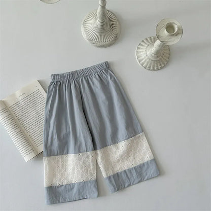 ロングパンツ・スウェットパンツ Blue / 9M  73CM ベビーパンツ レースパッチワーク切り替えワイドルーズパンツ【mh0008539】