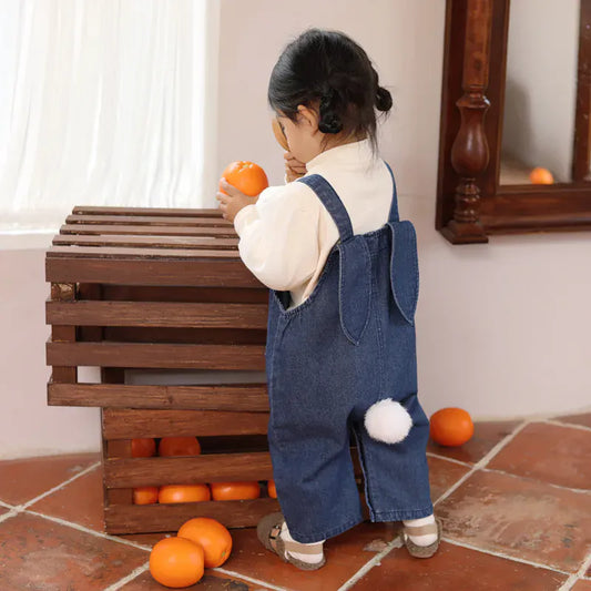 オーバーオール Blue / 9M  73CM ベビーオーバーオール うさ耳デニムサスペンダーパンツサロペット【mh0008771】
