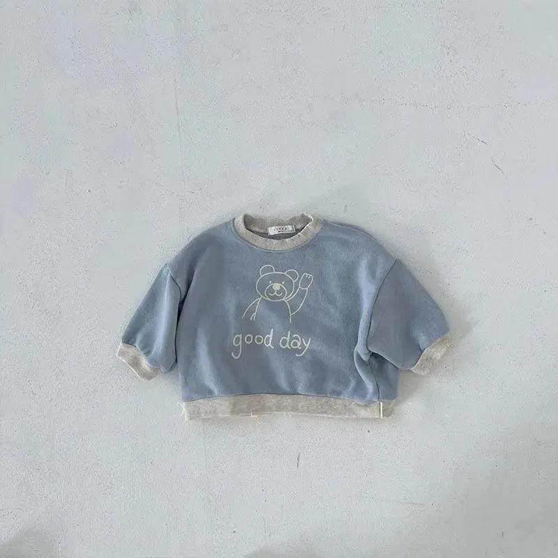 トレーナー・フーディ Blue / 9M  73CM ベビートップス ベアくまプリントバイカラー長袖スウェットシャツ【mh0008786】