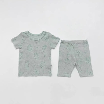 半袖セットアップ Blue / 9M  73CM ベビーパジャマセット 半袖Tシャツ+ショートパンツ ベアくまプリント ルームウェア パステル 3カラー【mh0005466】