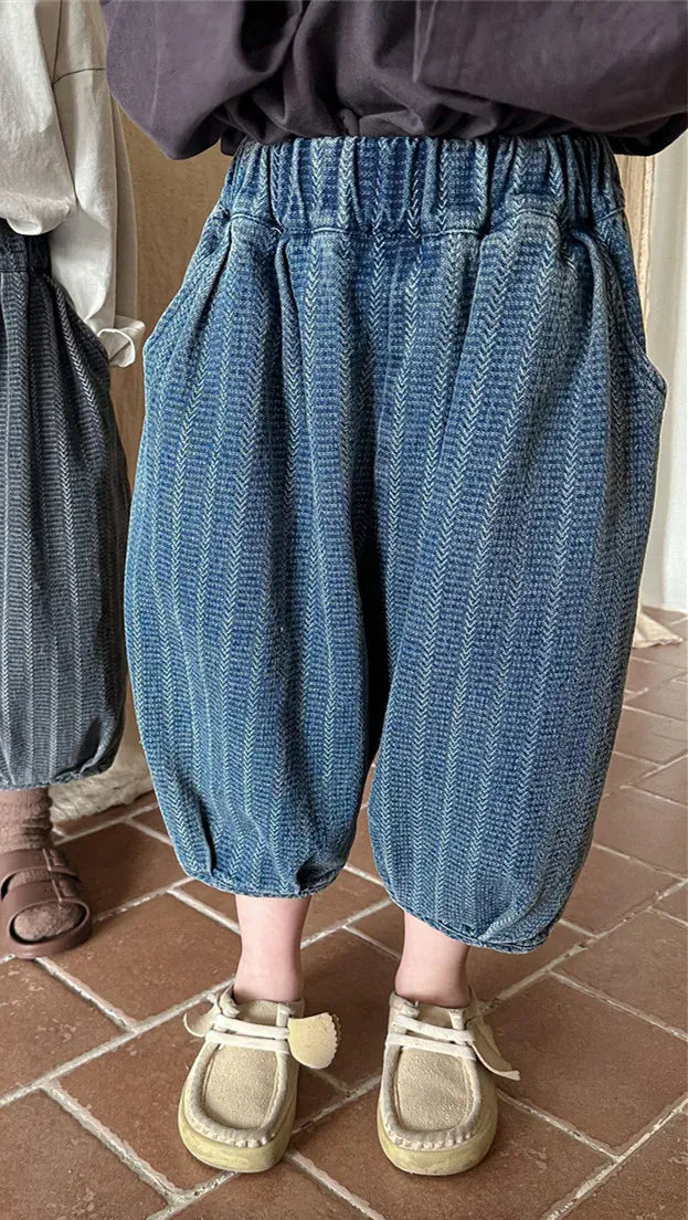 ロングパンツ・スウェットパンツ blue as picture / 18M  (80cm) キッズパンツ ストライプ アンクルランタンパンツ バルーンパンツ ブルー/グレー/2カラー