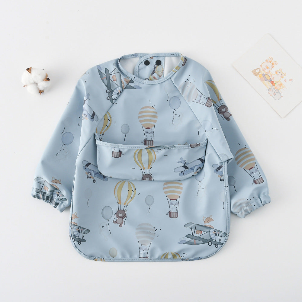 よだれかけ Blue balloon plane / S Long Sleeve PU Waterproof Bib 長袖 PU 防水 お食事エプロン【mh0012236】