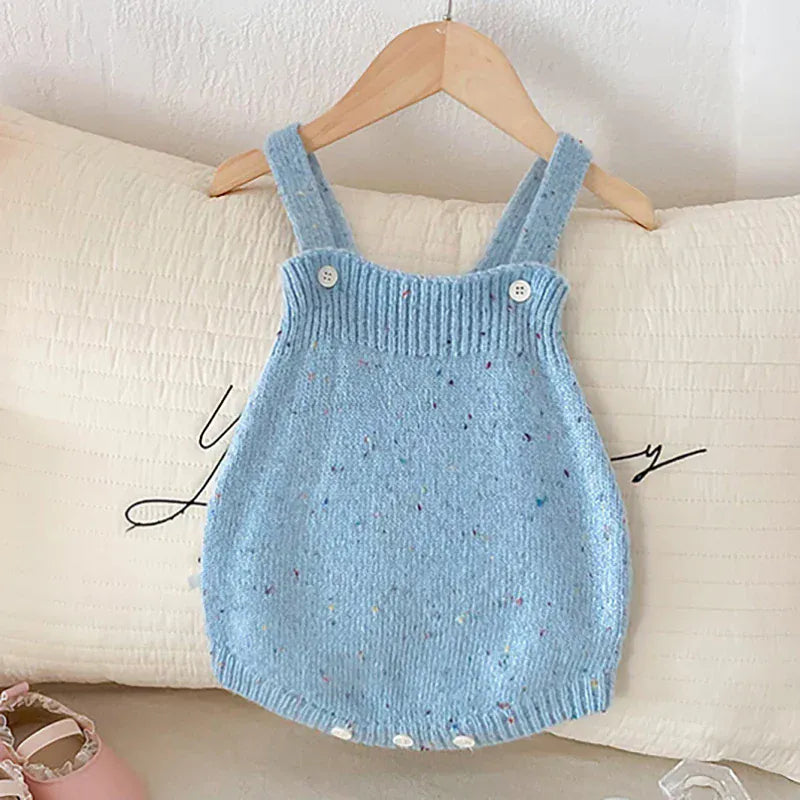 ロンパースセットアップ blue bodysuit / 3-6M 66cm ベビーカーディガン/ロンパース ニットVネックジャケット/ニットサスペンダーボディスーツ ハート 2カラー【mh0006489】
