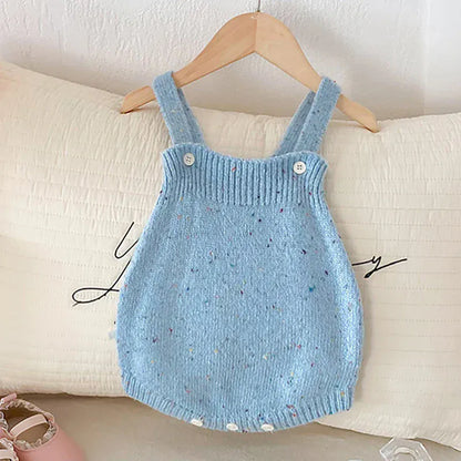 ロンパースセットアップ blue bodysuit / 3-6M 66cm ベビーカーディガン/ロンパース ニットVネックジャケット/ニットサスペンダーボディスーツ ハート 2カラー【mh0006489】
