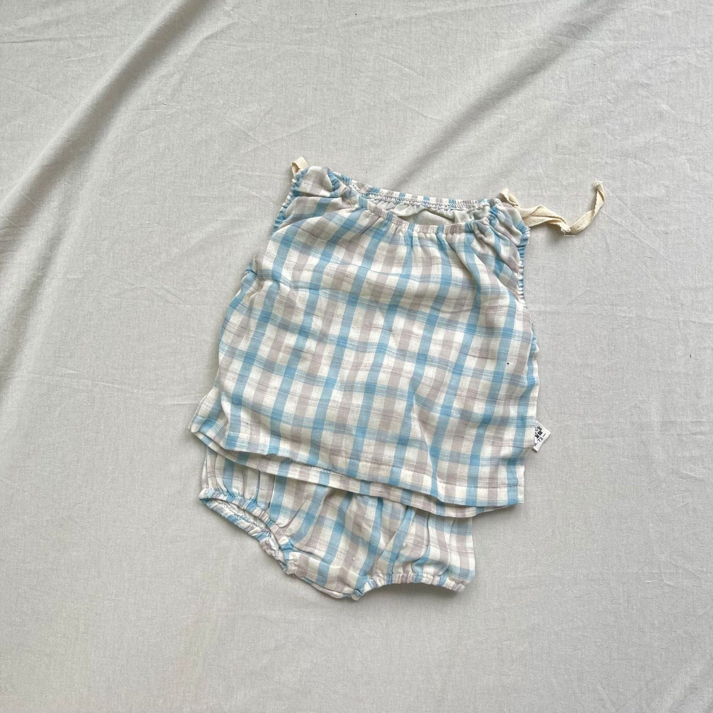 ノースリーブセットアップ Blue brown / 73cm チェック柄サマーセットアップ 2点セット ノースリーブブラウス+ブルマパンツ【mh0009278】