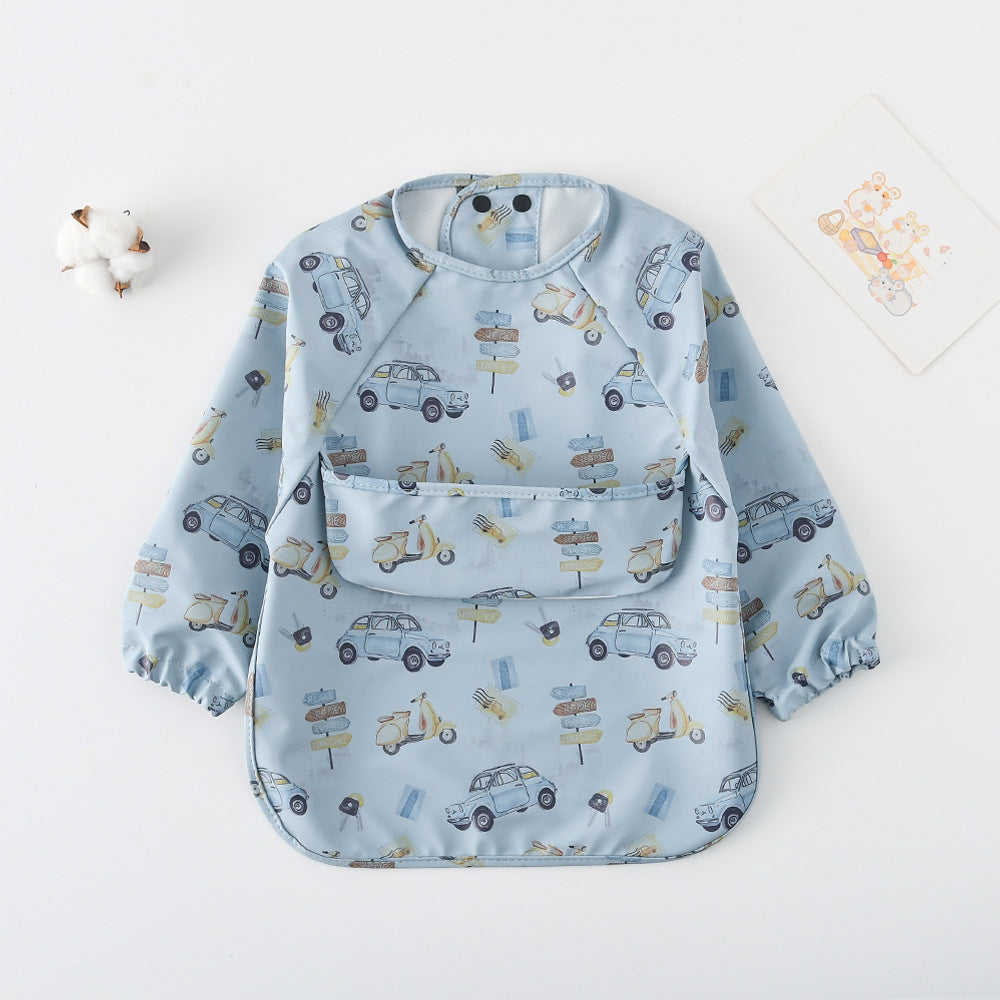 よだれかけ blue car / S Long Sleeve PU Waterproof Bib 長袖 PU 防水 お食事エプロン【mh0012236】