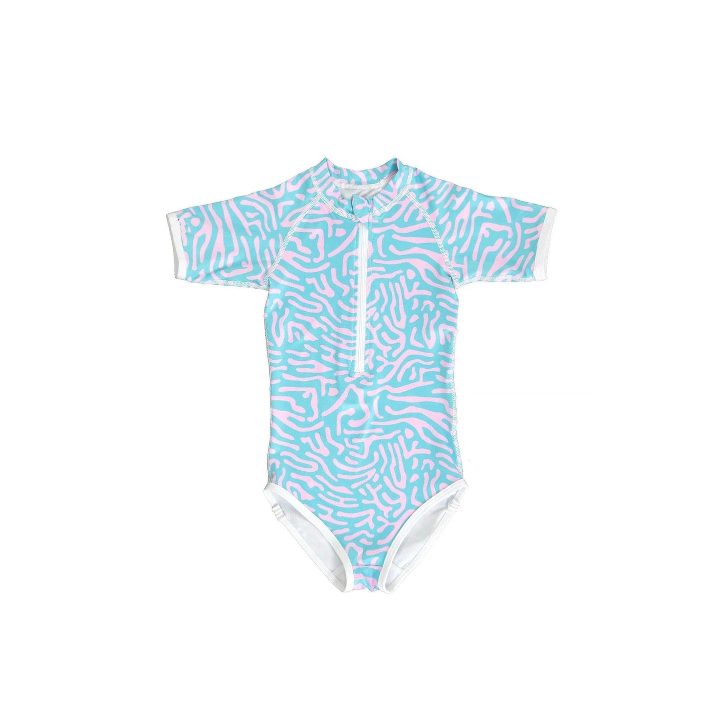 ベビー用水着 blue coral / 80cm キッズ 水着 半袖 つなぎ ラッシュガード ワンピース ガールズ シェル ボーダー アイスクリーム スイムウェア 6スタイル【mh0002228】