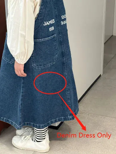 長袖セットアップ blue denim dress / 90cm 1-2y キッズトップス/ワンピース レース長袖ブラウス/デニムサスペンダージャンパースカートワンピース【mh0007657】
