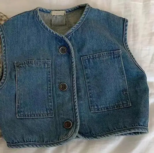 ベスト blue denim vest / 6M  66cm ベビーベスト デニム/チェック ベストジャケット