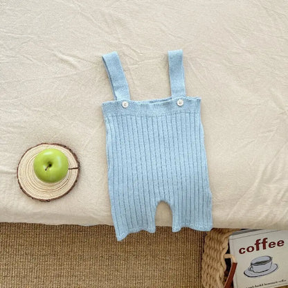 長袖セットアップ blue overalls / 6M  66CM ベビートップス/サロペット ボーダー長袖Tシャツ/ニットサスペンダーパンツ【mh0008683】