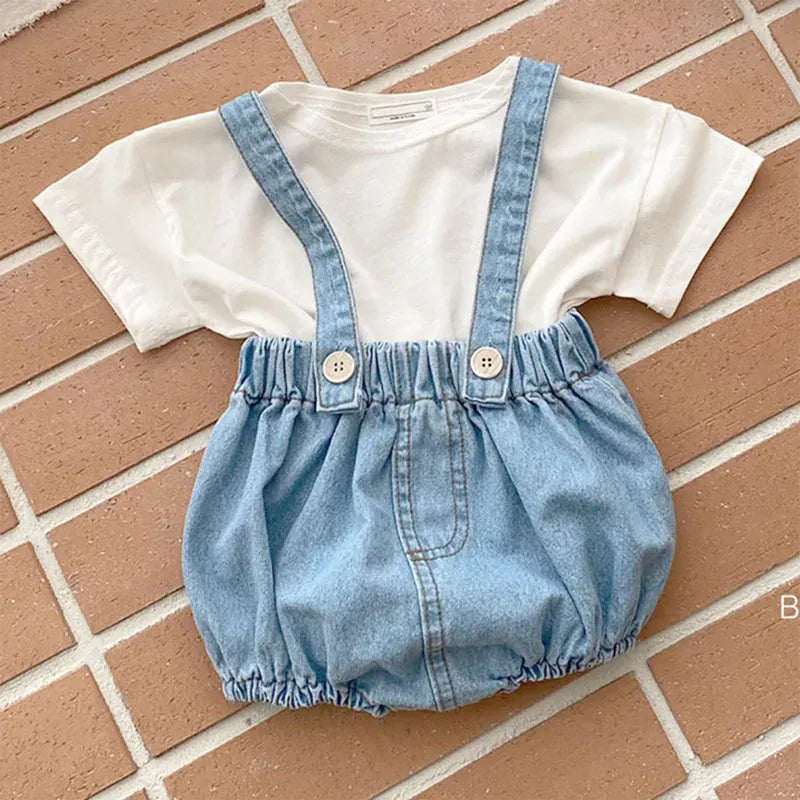 サロペットパンツ・サスペンダーパンツ blue overalls / 9M 73cm ベビーパンツ サスペンダーブルマ ショートパンツ デニム 3カラー
