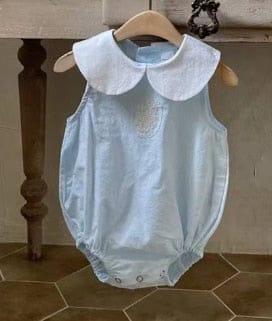 ノースリーブワンピース blue romper / 66cm ☺︎ ベビー キッズ フラワー 刺繍 丸襟 ノースリーブ ロンパース ワンピース リンク 姉妹 お揃い コーデ ガールズ