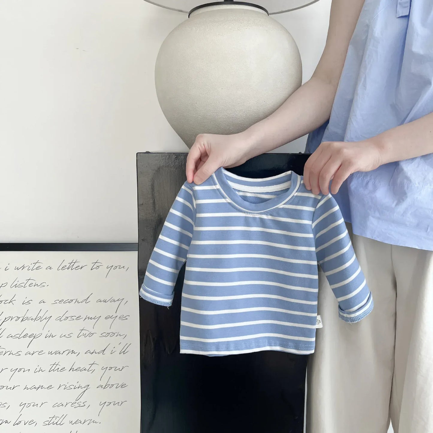 長袖セットアップ blue tops / 6M  66CM ベビートップス/サロペット ボーダー長袖Tシャツ/ニットサスペンダーパンツ【mh0008683】