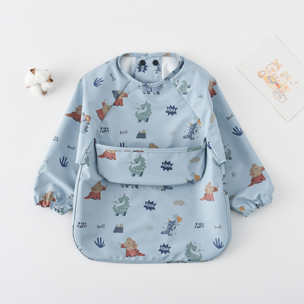 よだれかけ Blue Triceratops / S Long Sleeve PU Waterproof Bib 長袖 PU 防水 お食事エプロン【mh0012236】