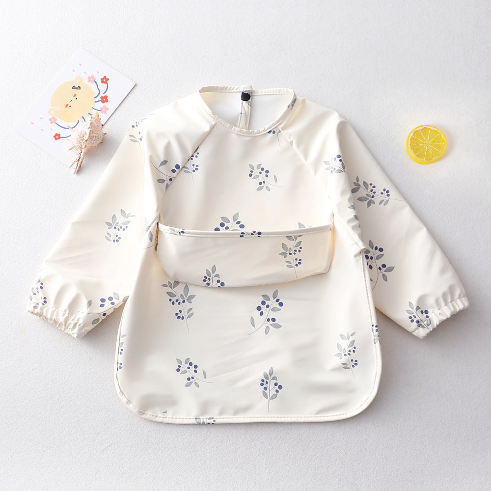 よだれかけ Blueberries on a white background / S Long Sleeve PU Waterproof Bib 長袖 PU 防水 お食事エプロン【mh0012236】