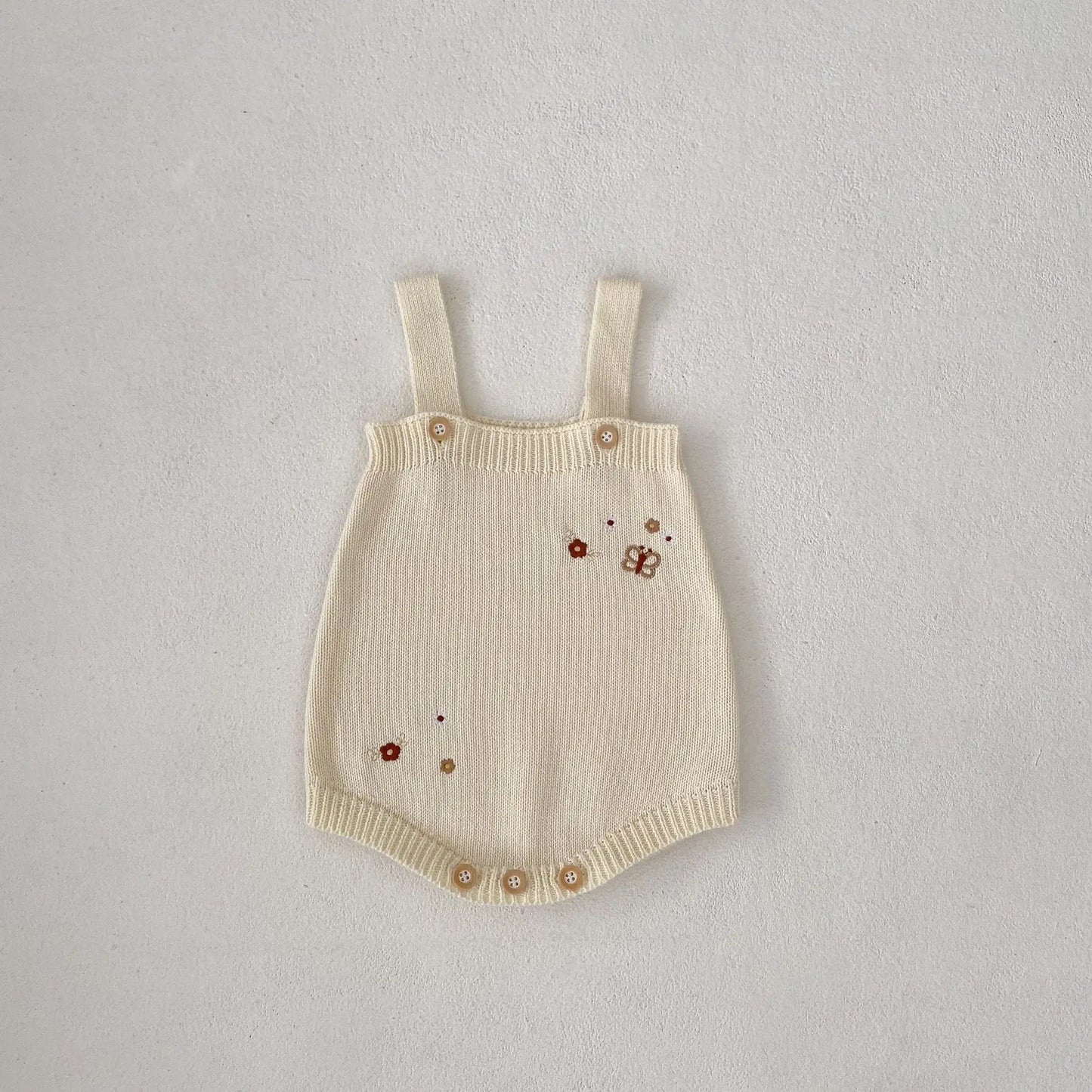 ロンパースセットアップ bodysuit / 6M  66cm ベビーカーディガン/ロンパース ニットジャケット/サスペンダーボディスーツ バタフライ蝶フラワー刺繍