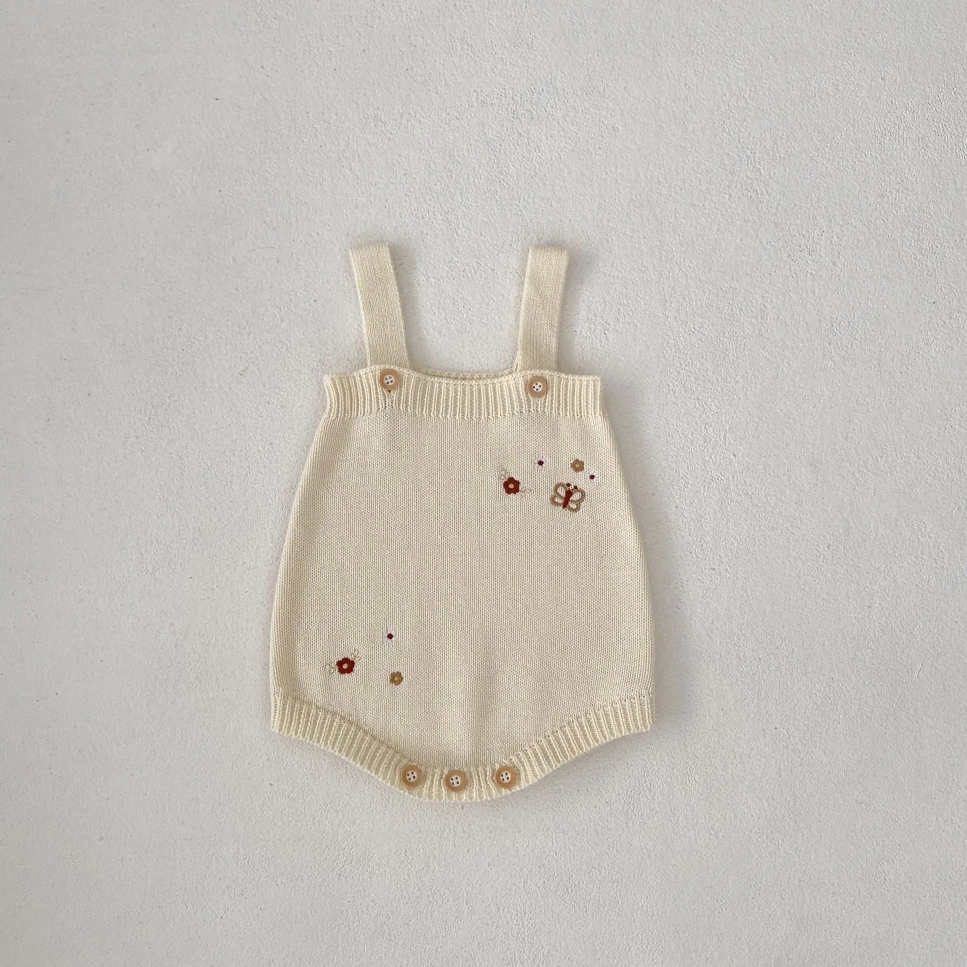 ロンパースセットアップ bodysuit / 6M  66cm ベビーカーディガン/ロンパース ニットジャケット/サスペンダーボディスーツ バタフライ蝶フラワー刺繍