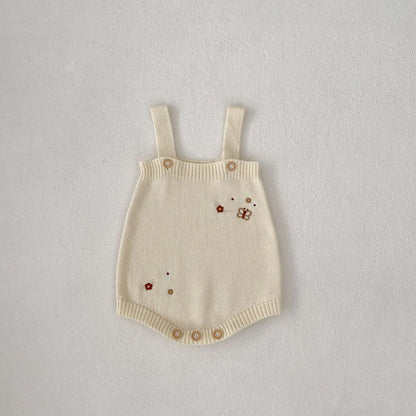 ロンパースセットアップ bodysuit / 6M  66cm ベビーカーディガン/ロンパース ニットジャケット/サスペンダーボディスーツ バタフライ蝶フラワー刺繍