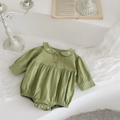 ロンパースセットアップ bodysuit / 6M  66CM ベビーロンパース/エプロンドレス フラワー刺繍ワンポイント襟長袖ボディスーツ/フリル重ね着エプロンワンピース【mh0007208】