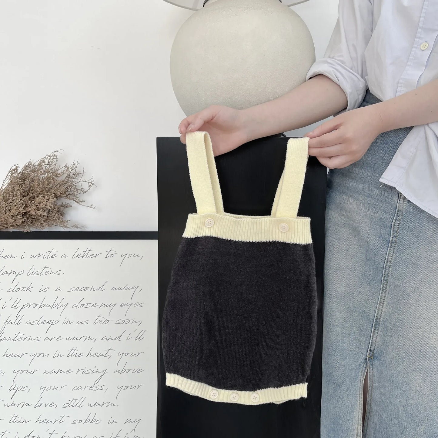 ロンパースセットアップ bodysuit / 6M  66CM ベビーカーディガン/ロンパース リボン刺繍ニットカーディガンジャケット/バイカラーサスペンダーニットボディスーツ【mh0007762】