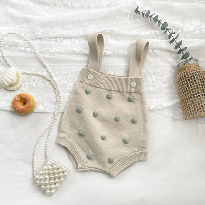 ロンパースセットアップ bodysuit / 6M  66cm ベビーカーディガン/サスペンダーロンパース 水玉ドット長袖ニットジャケット/ニットサスペンダーブルマパンツ【mh0008625】