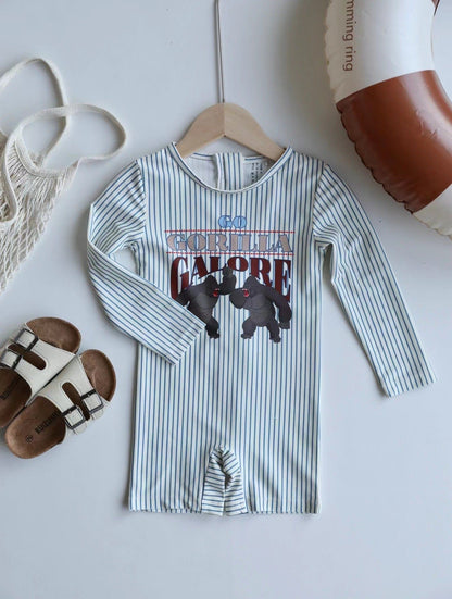 ベビー用水着 Boy one-piece swimsuit striped orangutan / 80 ボーイズ水着 長袖つなぎスイムウェア ラッシュガード【mh0009307】