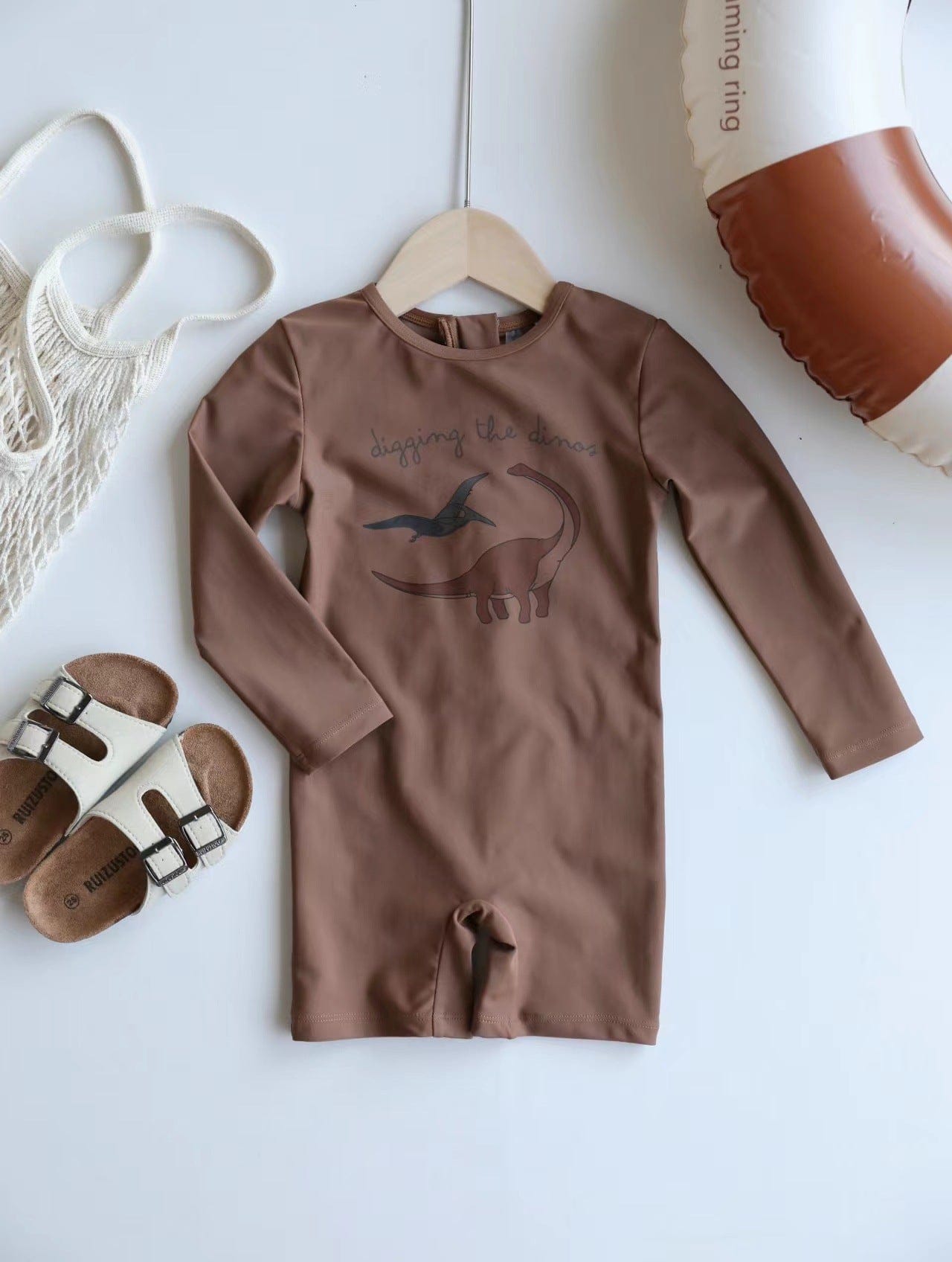 ベビー用水着 Boy one-piece swimsuit walnut dinosaur / 80 ボーイズ水着 長袖つなぎスイムウェア ラッシュガード【mh0009307】