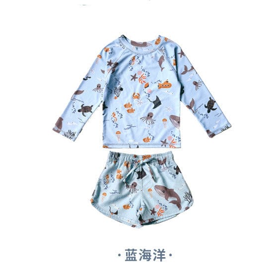 ベビー用水着 Boys split blue ocean / 80 ボーイズ水着 長袖セパレートスイムウェア ラッシュガード【mh0009305】