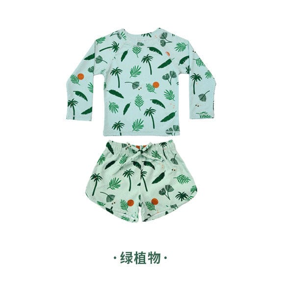 ベビー用水着 Boys split green plants / 80 ボーイズ水着 長袖セパレートスイムウェア ラッシュガード【mh0009305】