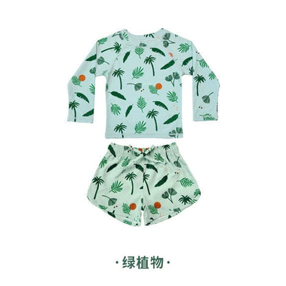 ベビー用水着 Boys split green plants / 80 ボーイズ水着 長袖セパレートスイムウェア ラッシュガード【mh0009305】