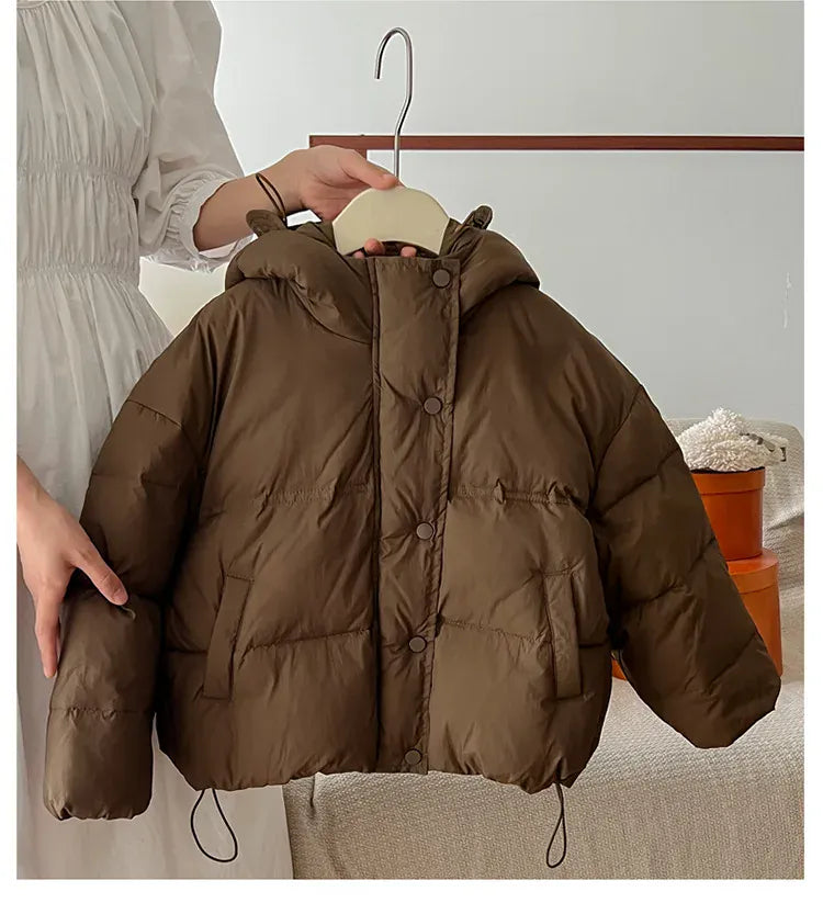 ショートコート・ジャケット・ジャンパー brown / 110cm / 取り寄せ（7〜21日） キッズアウター ダウンジャケット ルーズビッグシルエット フード付きコート 4カラー ユニセックス 男の子 女の子 子供服