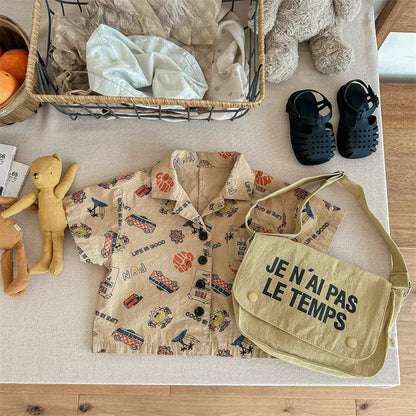 半袖シャツ・ブラウス brown / 12M 80cm キッズトップス 半袖シャツ アロハシャツ アメリカンプリント 2カラー