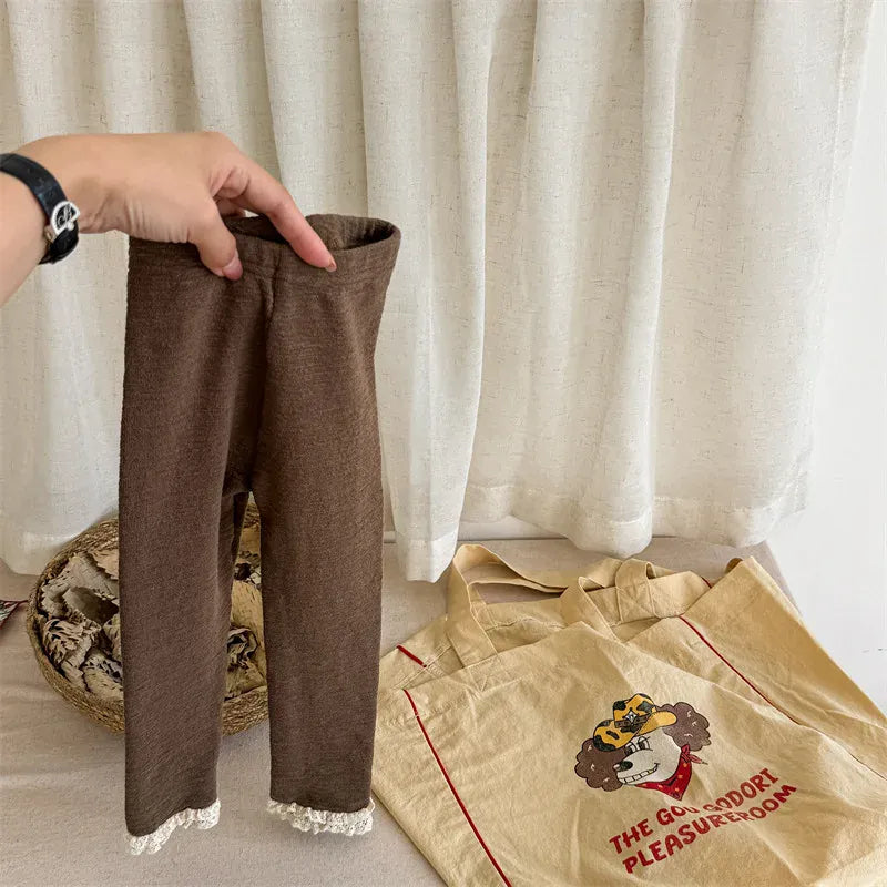 レギンスパンツ brown / 12M  80CM キッズパンツ 裾レースレギンスパンツ 3カラー